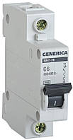 Автоматический выключатель GENERICA ВА47-29 1P 6A 4,5кА характеристика C