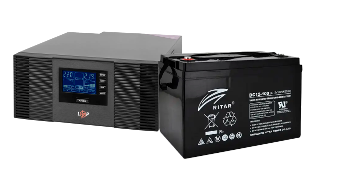 Комплект безперебійного живлення Logicpower LPM-PSW-1500VA (1050W) 12 V + акумулятор AZBIST Super AGM -12100