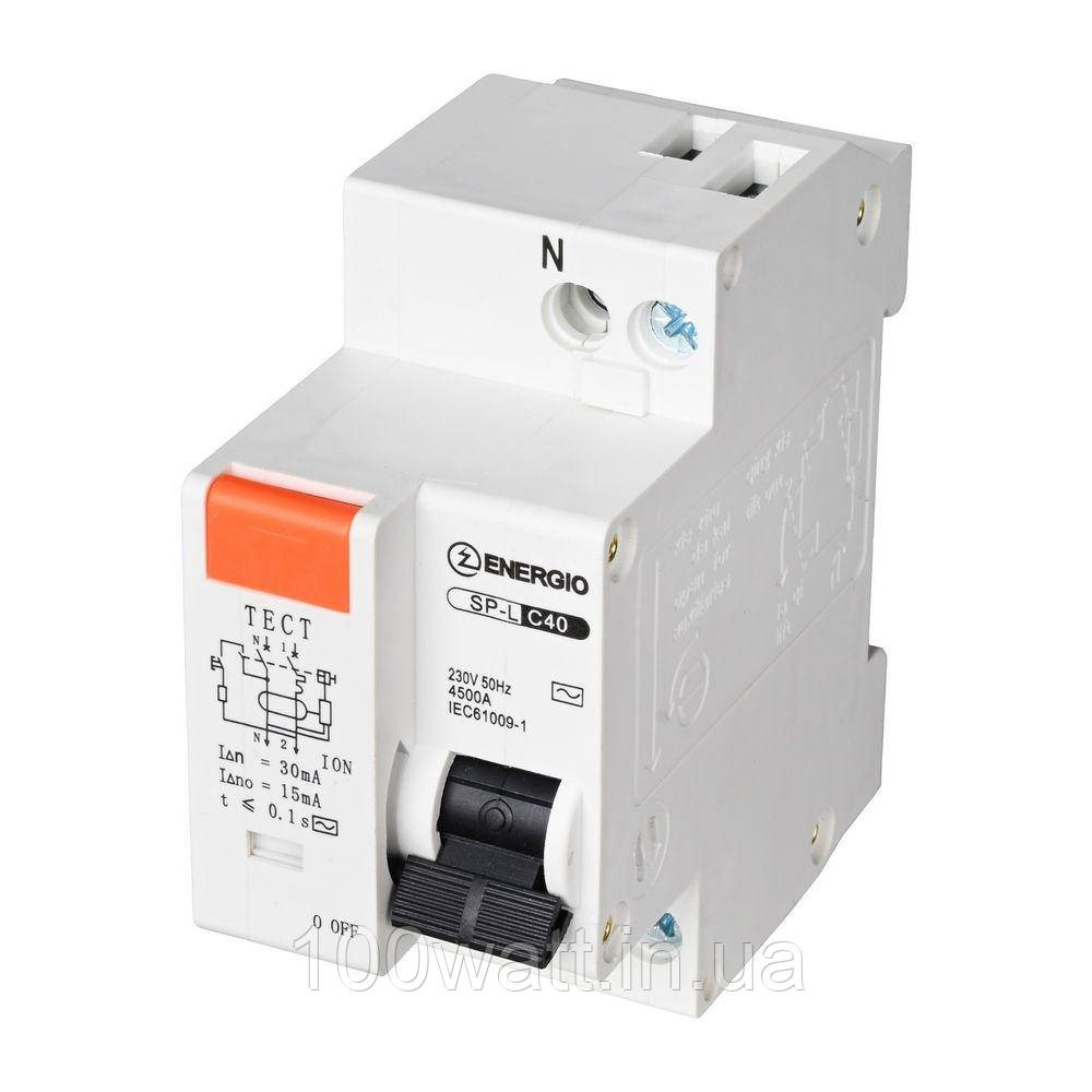 Диференціальний автоматичний вимикач ENERGIO SP-L 1P+N C 40А 4.5кА 70207