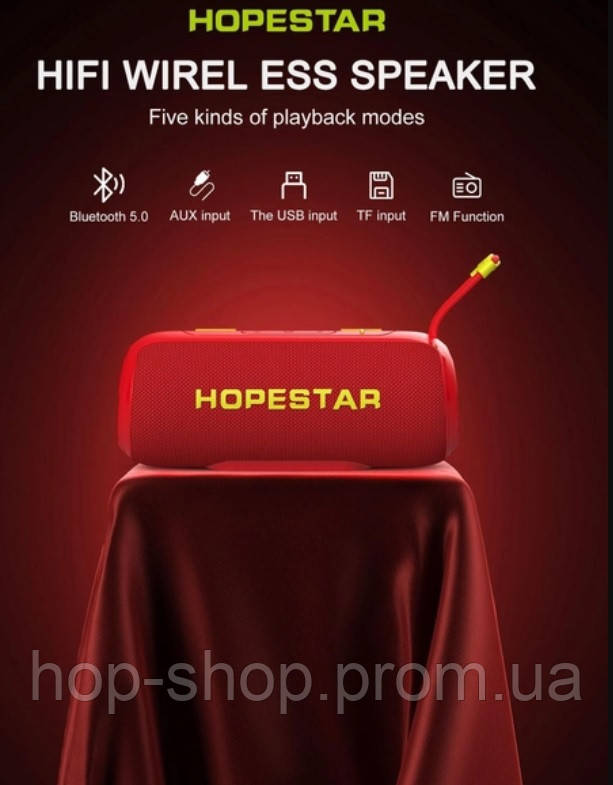 Портативная переносная мобильная Bluetooth колонка для музыки HOPESTAR со встроенным FM радио и влагозащищенны - фото 10 - id-p1922003388