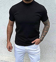 Мужская базовая футболка прилегающая черная однотонная