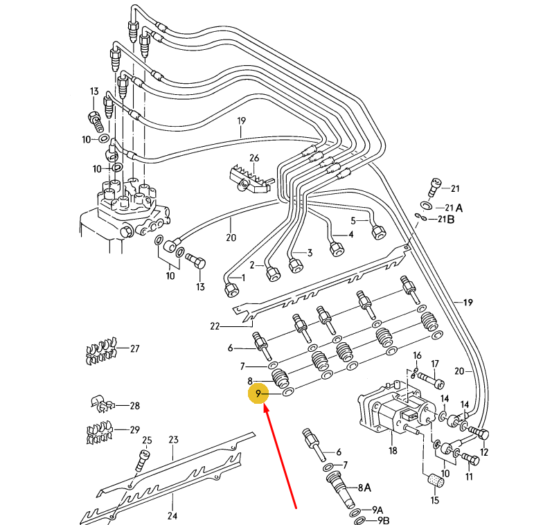 Кільце склянки форсунки Audi 100 C3 C4 Audi 80 B3 B4 VAG 035133557