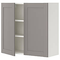 Подвесной шкаф 2 полки IKEA ENHET, дверь, белый, серая рамка, 80x32x75 см, 093.209.31