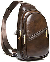 Сумка слинг для мужчины кожаная коричневая практичная мужская повседневная сумочка кросс боди кожаный рюкзак