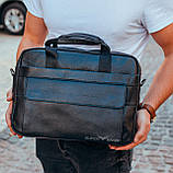 Чоловіча чоловіча шкіряна сумка місткий портфель шкіряний для документів ноутбуку офісу Tiding Bag чорна для ділового чоловіка, фото 3
