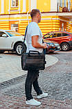 Чоловіча чоловіча шкіряна сумка місткий портфель шкіряний для документів ноутбуку офісу Tiding Bag чорна для ділового чоловіка, фото 4