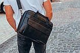 Чоловіча чоловіча шкіряна сумка місткий портфель шкіряний для документів ноутбуку офісу Tiding Bag чорна для ділового чоловіка, фото 5