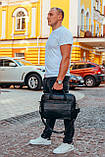 Чоловіча чоловіча шкіряна сумка місткий портфель шкіряний для документів ноутбуку офісу Tiding Bag чорна для ділового чоловіка, фото 6