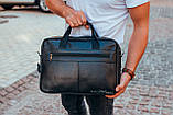 Чоловіча чоловіча шкіряна сумка місткий портфель шкіряний для документів ноутбуку офісу Tiding Bag чорна для ділового чоловіка, фото 8