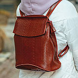 Жіночий червоний рюкзак із натуральної шкіри з тисненням під зміїну шкіру Tiding Bag, фото 2