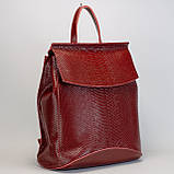 Жіночий червоний рюкзак із натуральної шкіри з тисненням під зміїну шкіру Tiding Bag, фото 3