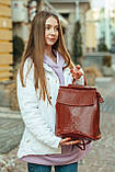Жіночий червоний рюкзак із натуральної шкіри з тисненням під зміїну шкіру Tiding Bag, фото 5