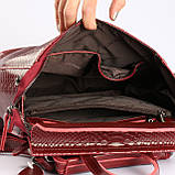 Жіночий червоний рюкзак із натуральної шкіри з тисненням під зміїну шкіру Tiding Bag, фото 8