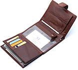 Портмоне вертикальний гаманець чоловічий шкіряний Bonshop коричневий брендовий для карток прав та грошей, фото 3