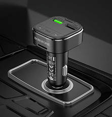 FM трансмітер модулятор Borofone BC43 Flash QC3.0 Bluetooth Автомобільний зарядний пристрій Чорний, фото 4
