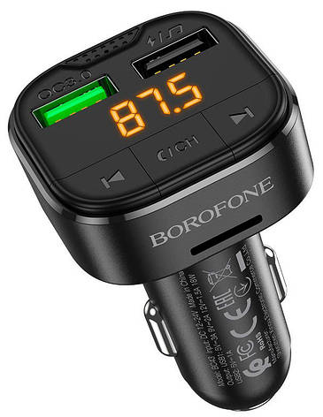 FM трансмітер модулятор Borofone BC43 Flash QC3.0 Bluetooth Автомобільний зарядний пристрій Чорний, фото 1