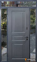 Входные нестандартные двери с терморазрывом и фрамугой модель Scandi (Цвет RAL 7021 + Белая) - размер до