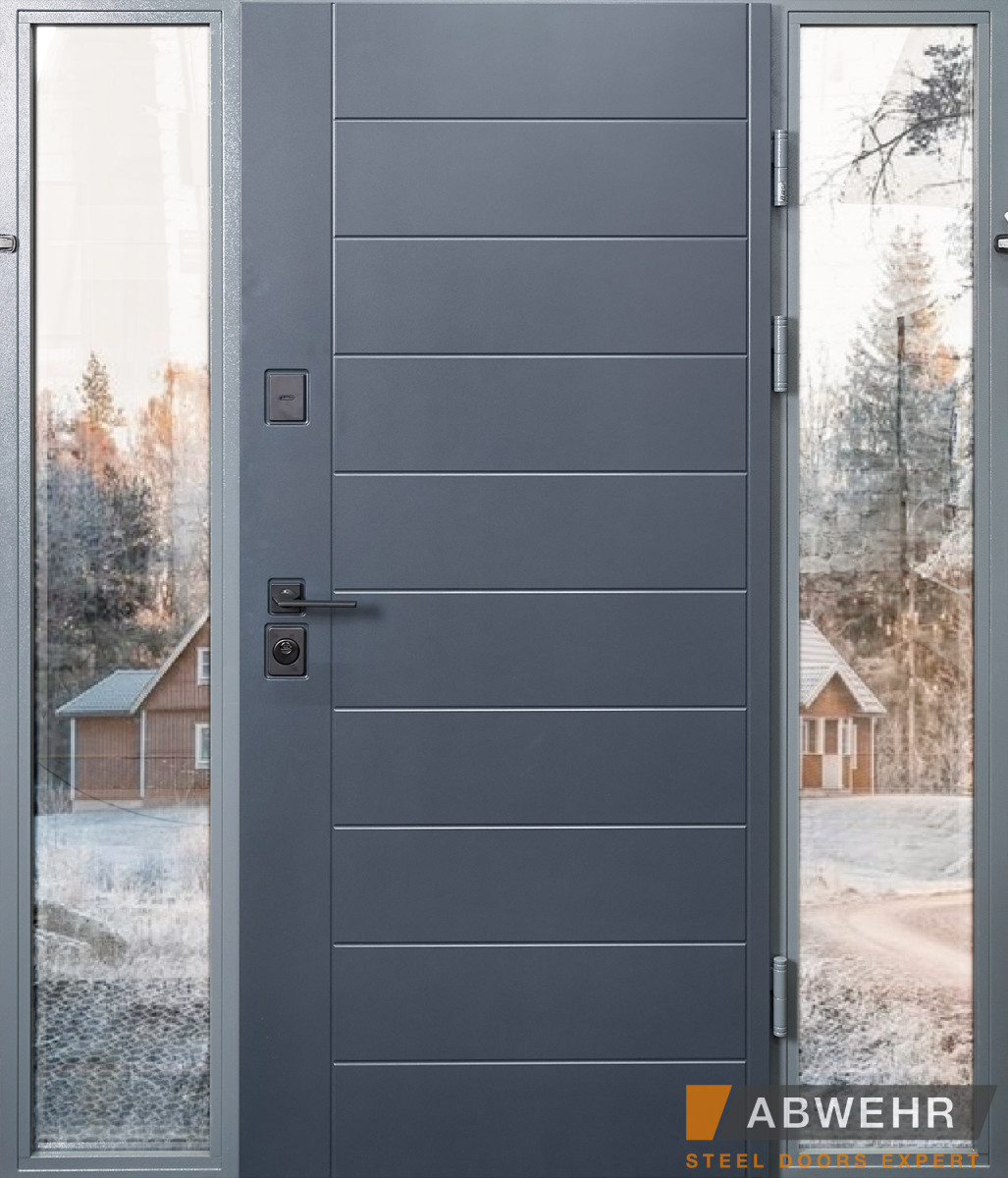 Вхідні нестандартні двері з терморозривом модель Palermo (Квіт RAL 7016 + Біла) — розмір 1600-1800*2050