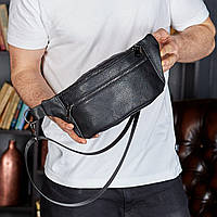 Мужская сумка-барсетка LONDON из натуральной зернистой кожи черного цвета