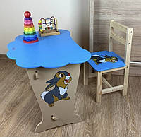 Столик дитячий зі стільчиком 45х45х65 см для творчості малювання ігор та навчання кришка хмарка блакитний стіл для дітей дерев'яни