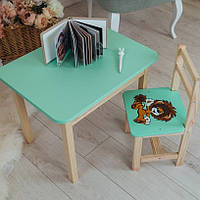 Столик детский со стульчиком с нишей пеналом для творчества рисования игр и обучения бирюзовый стол для детей