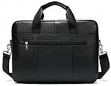 Чоловіча шкіряна сумка місткий портфель для документів ноутбуку офісу шкіряний Tiding чорна шкіра для стильного чоловіка, фото 2