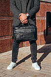 Чоловіча шкіряна сумка місткий портфель для документів ноутбуку офісу шкіряний Tiding чорна шкіра для стильного чоловіка, фото 3