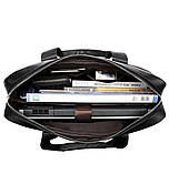 Чоловіча шкіряна сумка місткий портфель для документів ноутбуку офісу шкіряний Tiding чорна шкіра для стильного чоловіка, фото 4
