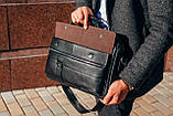 Чоловіча шкіряна сумка місткий портфель для документів ноутбуку офісу шкіряний Tiding чорна шкіра для стильного чоловіка, фото 9