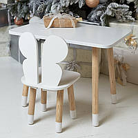 Белый прямоугольный столик и стульчик детский белоснежный бабочка. Белый детский столик 23126