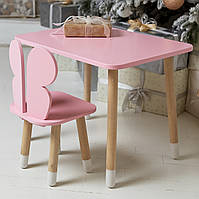 Розовый прямоугольный столик и стульчик детский бабочка. Розовый детский столик 2325