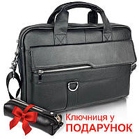 Мужская офисная сумка-портфель из натуральной кожи Tiding Bag черная