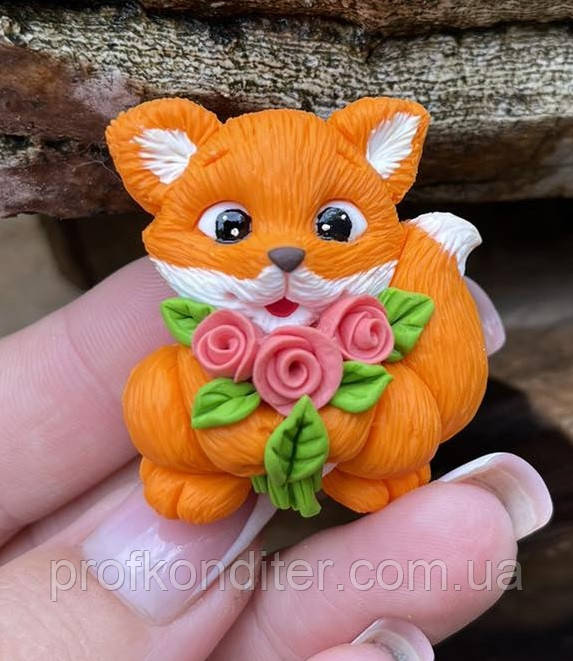 Ексклюзив. Силіконовий молд для шоколаду та ін "Лисичка з квітами 2Д формат", фото 1