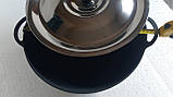 Чавунна емальована каструля з нержавіючою кришкою. Матово-чорна. Обсяг 10,0 літрів, 340х150 мм, фото 4