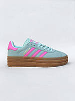 Женские кроссовки Adidas Gazelle Mint (мятные с розовым) модные демисезонные кеды на толстой подошве 7568