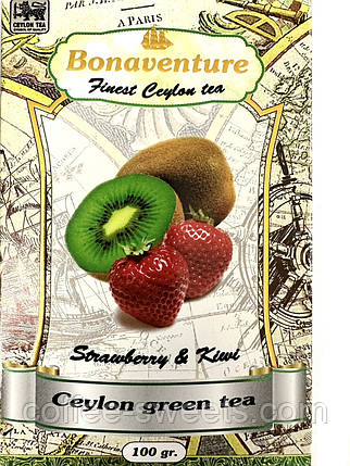 Чай Bonaventure "Strawberry&Kiwi" Зелений Полуниця та Ківі 100 г, фото 1
