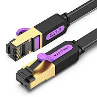 Интернет-кабель Vention 1м Cat.7 SSTP 10 Гбит/с 600 МГц Патч-корд Lan RJ45 RJ 45 Плоский Черный Черный