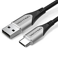 Кабель Vention 1.5м USB - Type-C 18Вт (3А/6В) 480 Мбит/с USB-A на USB-C Алюминиевый корпус Черный
