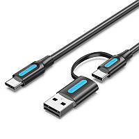 Кабель Vention 1м USB + Type-C - Type-C 60Вт (3А/20В) 480 Мбит/с USB-A на USB-C PD (Power Delivery) Черный