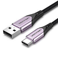 Кабель Vention 1.5м USB - Type-C 18Вт (3А/6В) 480 Мбит/с USB-A на USB-C Алюминиевый корпус Черный