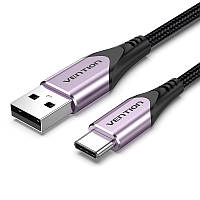 Кабель Vention 1м USB - Type-C 18Вт (3А/6В) 480 Мбит/с USB-A на USB-C Алюминиевый корпус Черный
