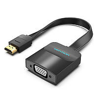 Конвертер Vention HDMI - VGA 1080P@60Гц с Micro USB и аудио портами Переходник Адаптер 0.15м Плоский Черный