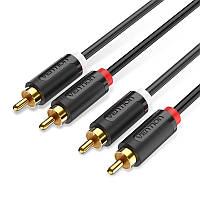 Кабель Vention 1.5м 2RCA-2RCA Стерео Аудиоадаптер Тюльпаны Hi-Fi Звук Черный