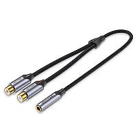 Переходник Vention 0.3м 2RCA - 3.5мм minijack Сплиттер Стерео Аудиокабель Тюльпаны Hi-Fi Звук TRS AUX