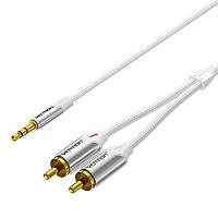 Кабель Vention 2м 3.5мм minijack-2RCA Стерео Аудиоадаптер Тюльпаны Hi-Fi Звук TRS AUX в Нейлоновой оплетке