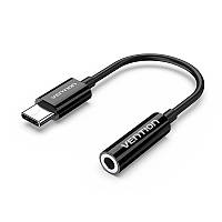 Переходник Vention 0.1м Type-C-3.5мм minijack Аудиоадаптер AUX на USB-C для Наушников Черный