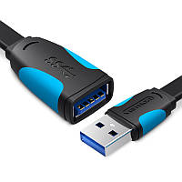 Кабель Vention 1.5м USB 3.0 Удлинитель 5 Гбит/с USB-A папа на USB-A мама Плоский Адаптер Черный