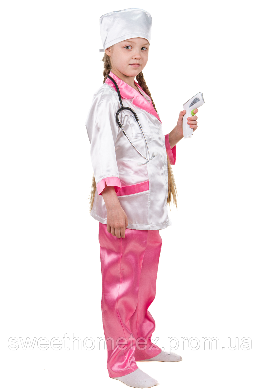 Дитячий карнавальний костюм Лікар атлас рожевий для дівчаток 5-8 років