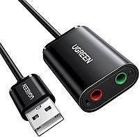 Звуковая карта Ugreen USB - 2x 3.5мм minijack с поддержкой микрофона 16 бит/48 кГц TRS Наружный Адаптер AUX