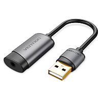 Звукова карта Vention USB - 3.5мм minijack з підтримкою мікрофону 16 біт/48 кГц TRRS Зовнішній Адаптер Стерео AUX 2-піновий Сірий